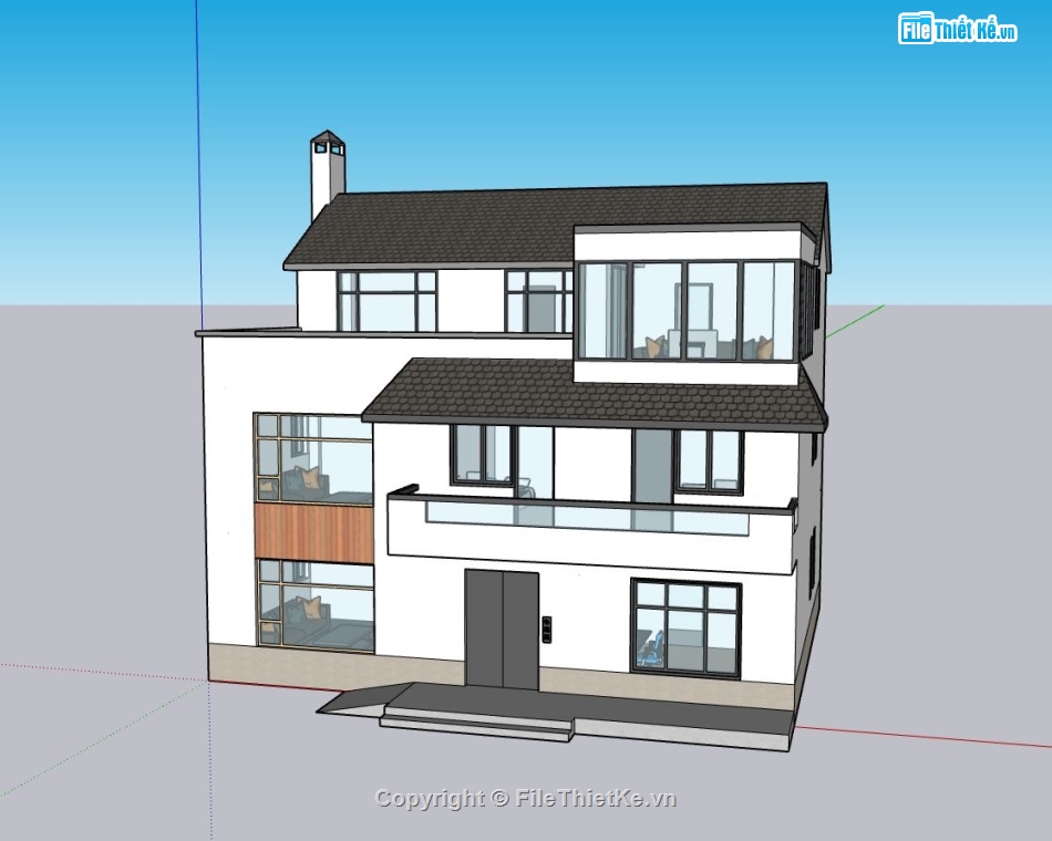 nhà 3 tầng 10.5x12m,sketchup nhà 3 tầng,phối cảnh nhà 3 tầng