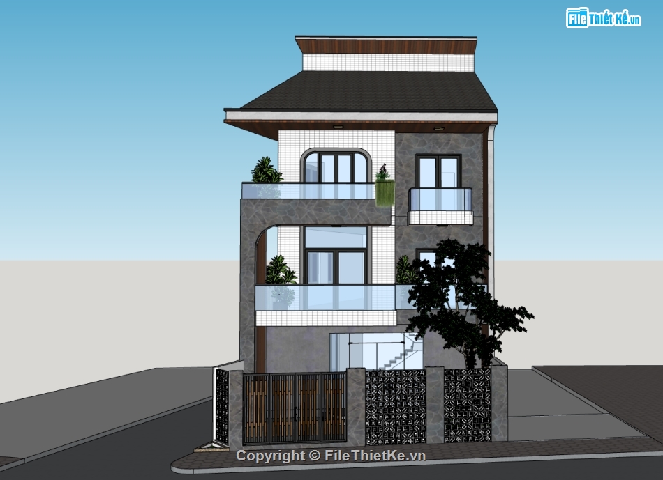 su nhà phố,sketchup nhà phố,nhà phố 3 tầng