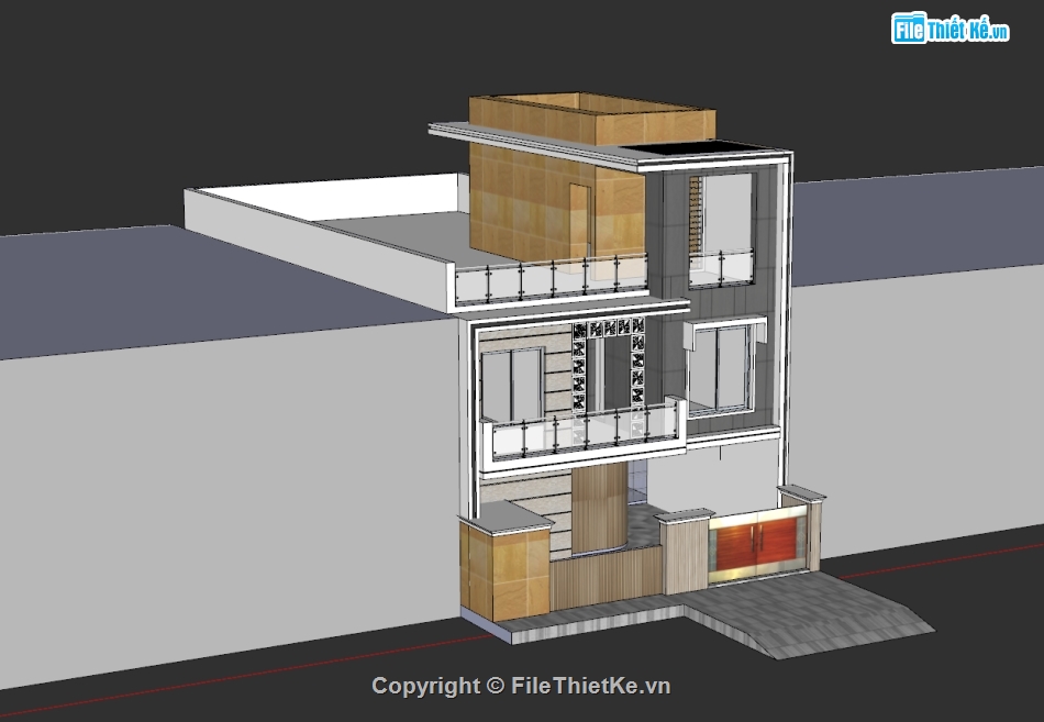 nhà phố 3 tầng,su nhà phố,sketchup nhà phố