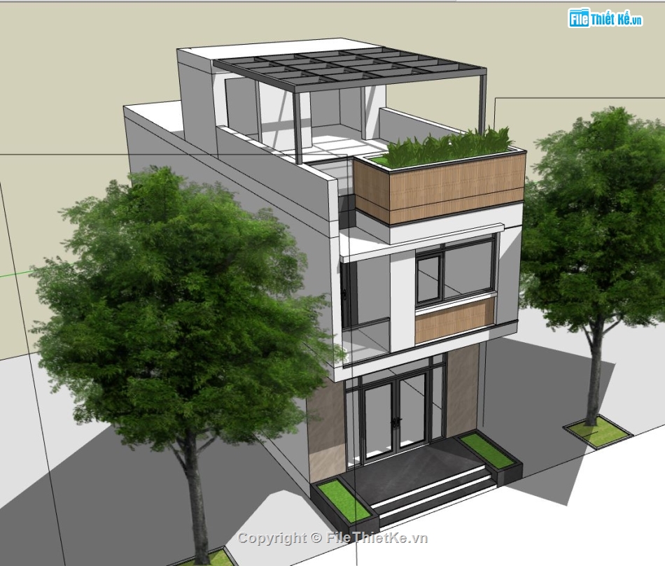 nhà phố  2 tầng,file sketchup nhà phố,nhà phố hiện đại