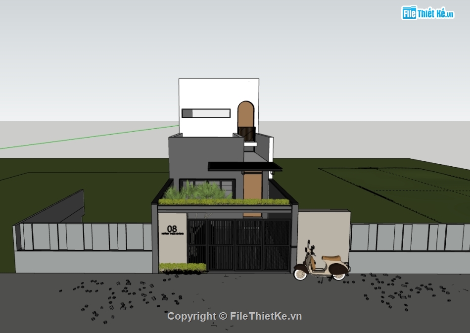 su nhà phố,sketchup nhà phố,nhà phố 2 tầng