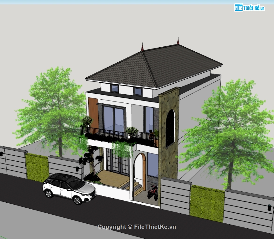 su nhà phố,sketchup nhà phố,nhà phố 2 tầng