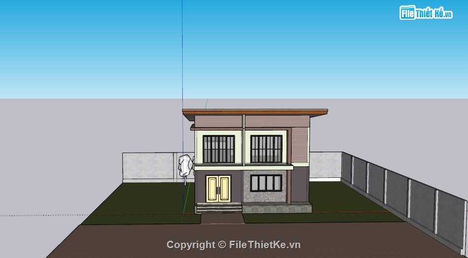 model sketchup,nhà phố,mẫu nhà phố 2 tầng đẹp