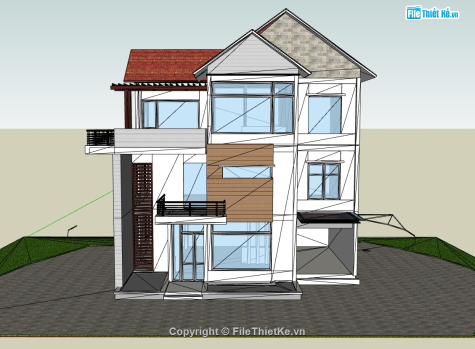 nhà phố 3 tầng,su nhà phố,sketchup nhà phố,su nhà phố 3 tầng