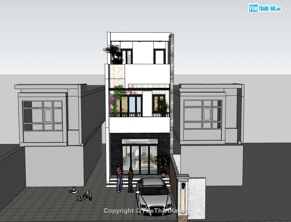 nhà phố 3 tầng,su nhà phố,sketchup nhà phố