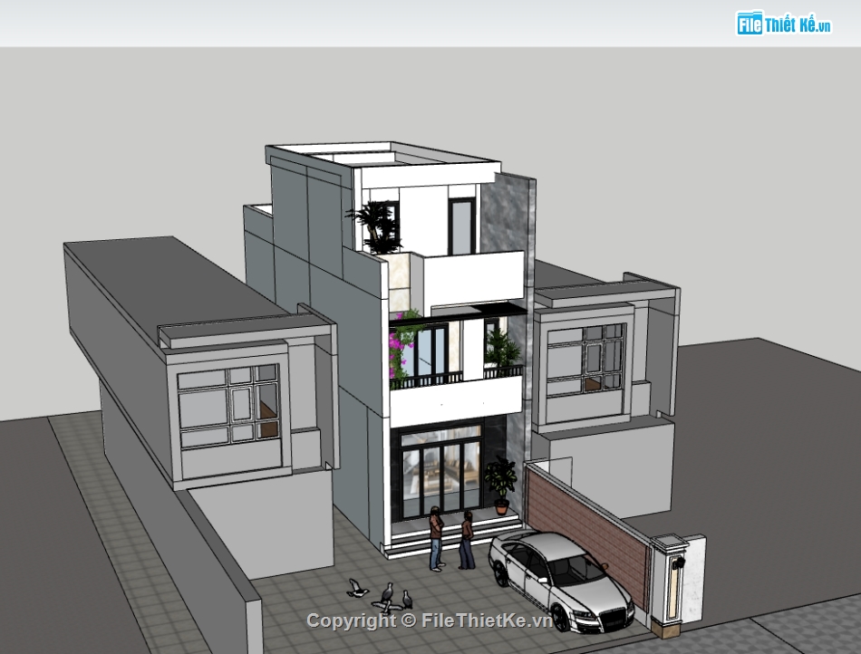 nhà phố 3 tầng,su nhà phố,sketchup nhà phố