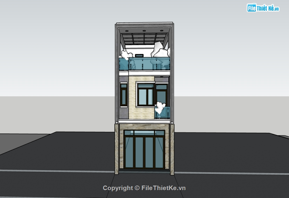 nhà phố 3 tầng,su nhà phố,sketchup nhà phố