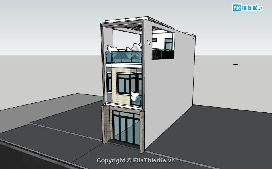 nhà phố 3 tầng,su nhà phố,sketchup nhà phố