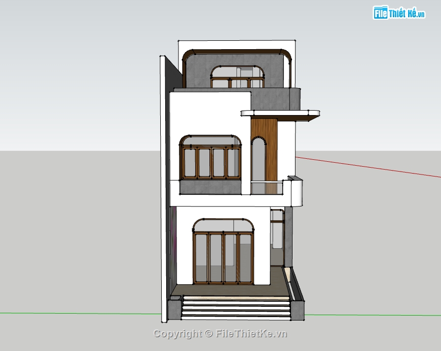 nhà phố 3 tầng,sketchup nhà phố,su nhà phố