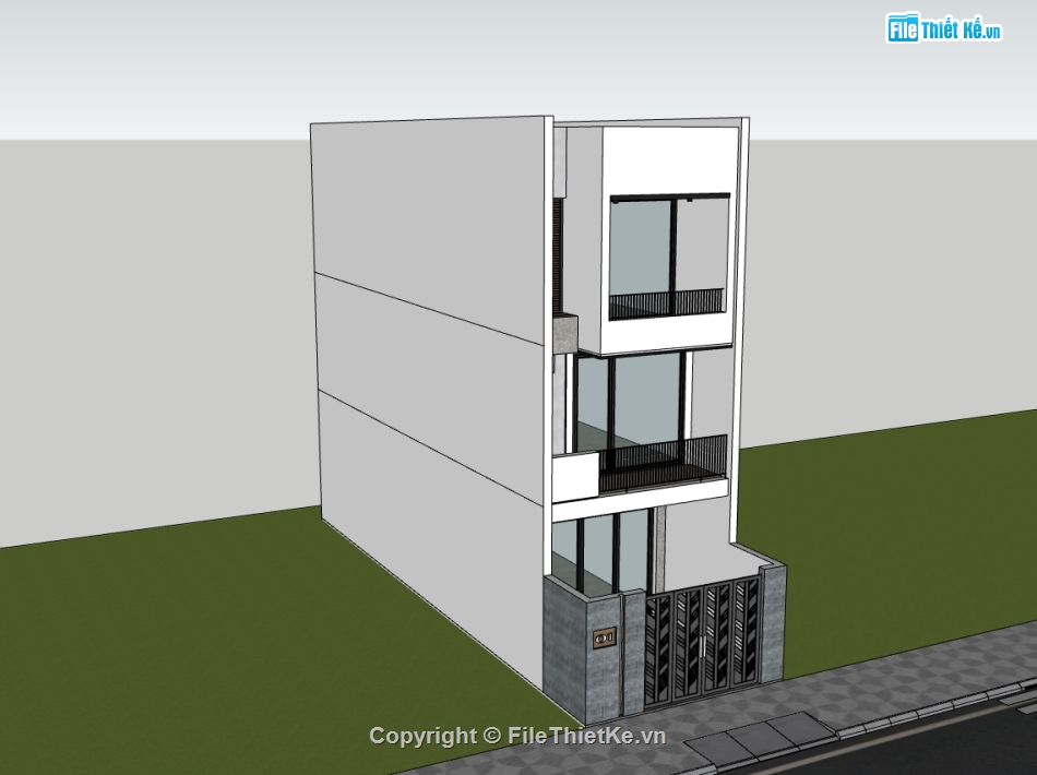 nhà phố 3 tầng,su nhà 3 tầng,sketchup nhà 3 tầng