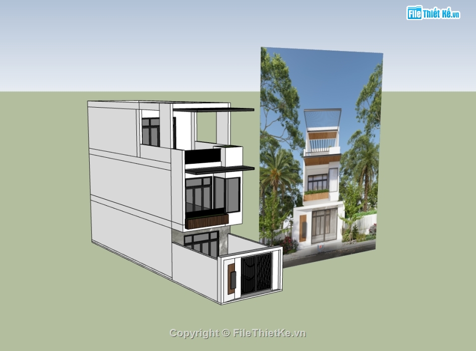 nhà phố 3 tầng,su nhà phố,sketchup nhà phố,su nhà phố 3 tầng