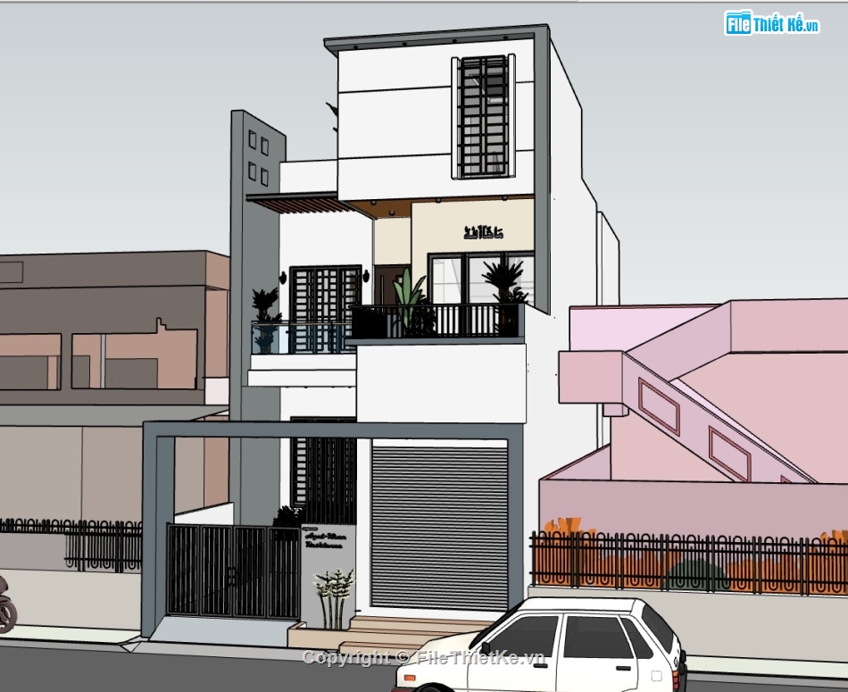 nhà phố 3 tầng,su nhà phố,sketchup nhà phố