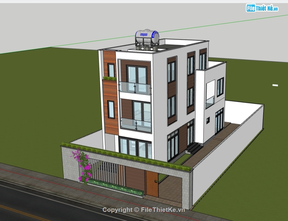 nhà phố 3 tầng,su nhà phố,sketchup nhà phố