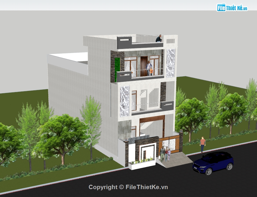 nhà phố 3 tầng,su nhà phố,sketchup nhà phố