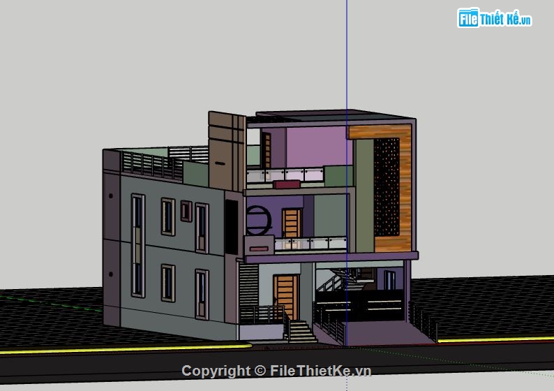 Nhà phố 3 tầng,model su nhà phố 3 tầng,sketchup nhà phố 3 tầng