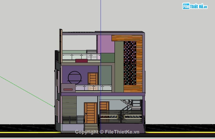 Nhà phố 3 tầng,model su nhà phố 3 tầng,sketchup nhà phố 3 tầng