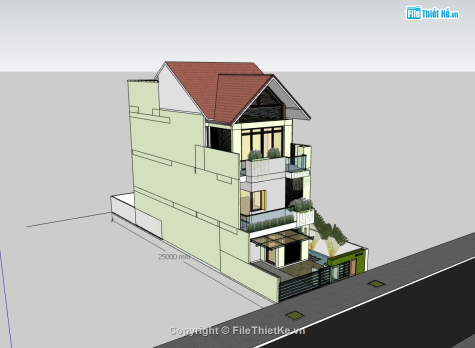 nhà phố 3 tầng,su nhà phố,sketchup nhà phố