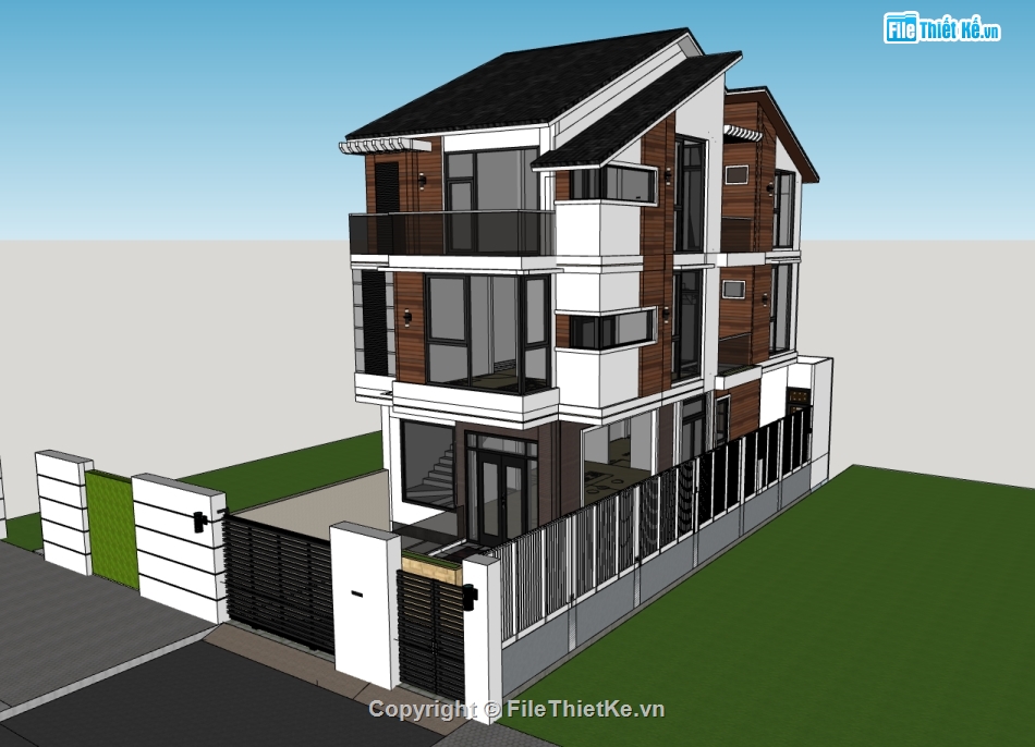 nhà phố 3 tầng,su nhà phố,sketchup nhà phố