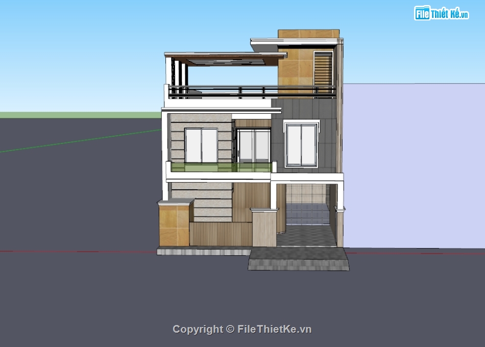 nhà phố 3 tầng,su nhà phố,sketchup nhà phố