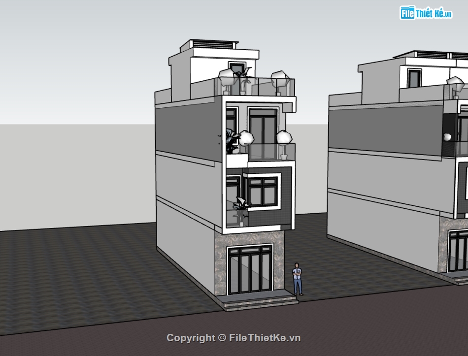 nhà 4 tầng,su nhà phố,sketchup nhà phố