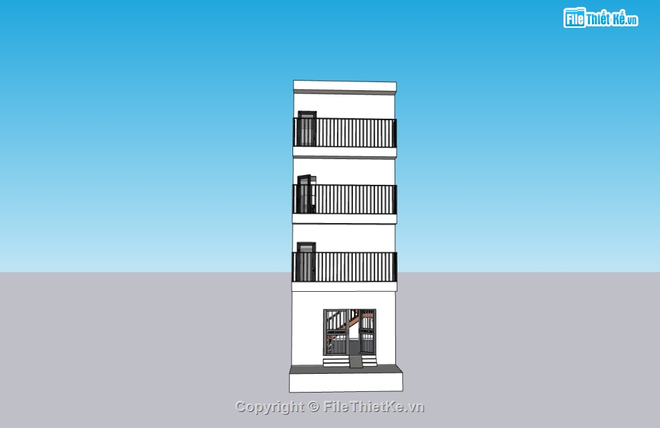 su nhà phố,sketchup nhà phố,nhà 4 tầng