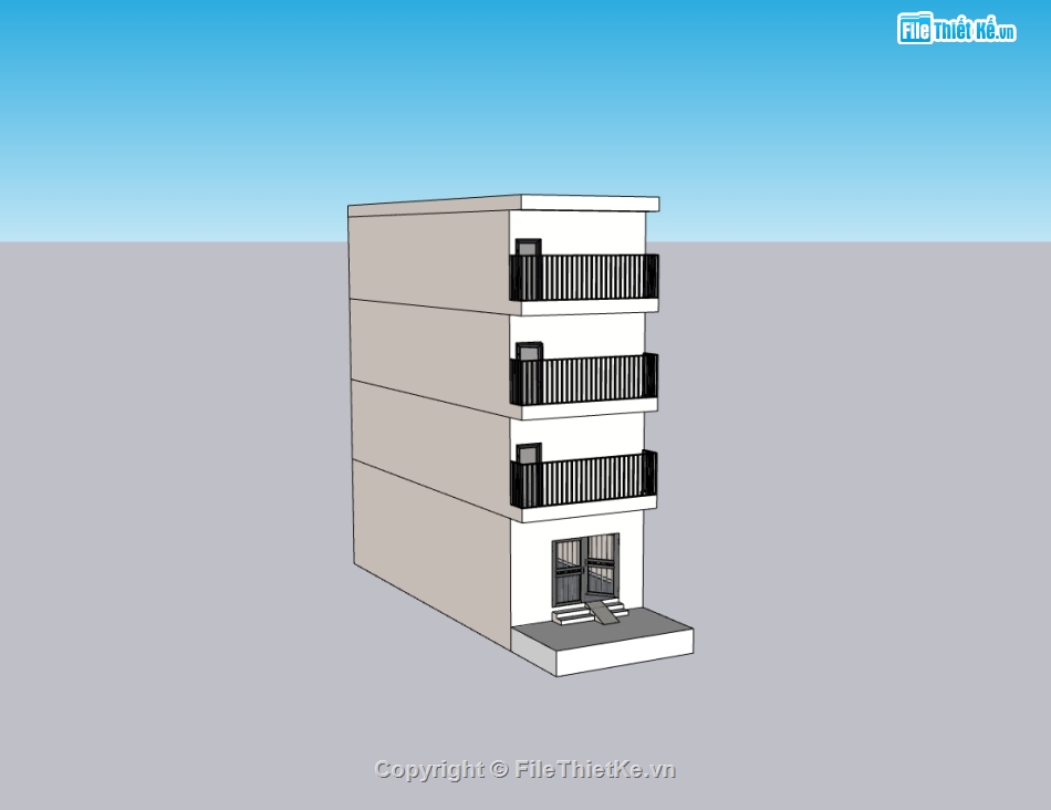 su nhà phố,sketchup nhà phố,nhà 4 tầng