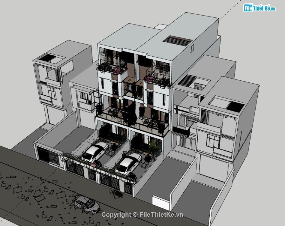 su nhà phố,sketchup nhà phố,nhà phố 4 tầng