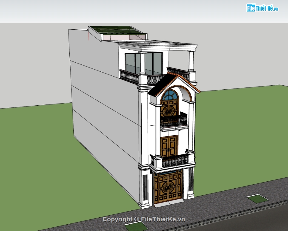 nhà 4 tầng,nhà phố 4 tầng,sketchup nhà phố