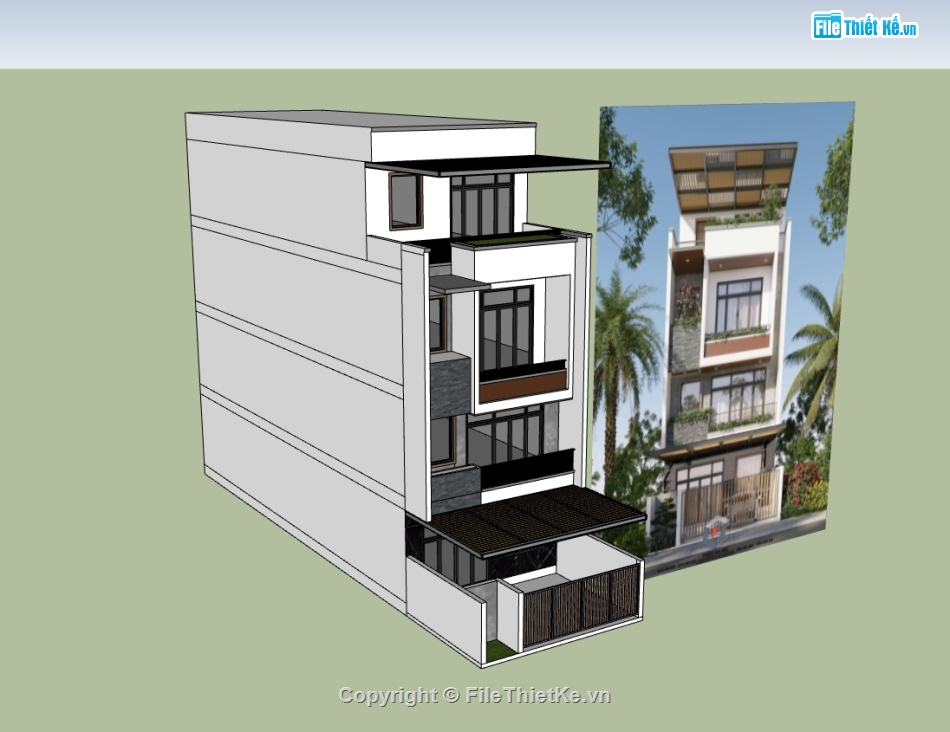 su nhà phố,sketchup nhà phố,su nhà phố 4 tầng,sketchup nhà phố 4 tầng