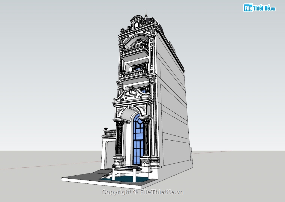 su nhà phố,sketchup nhà phố,su nhà phố 4 tầng,sketchup nhà phố 4 tầng,nhà phố 4 tầng tân cổ điển