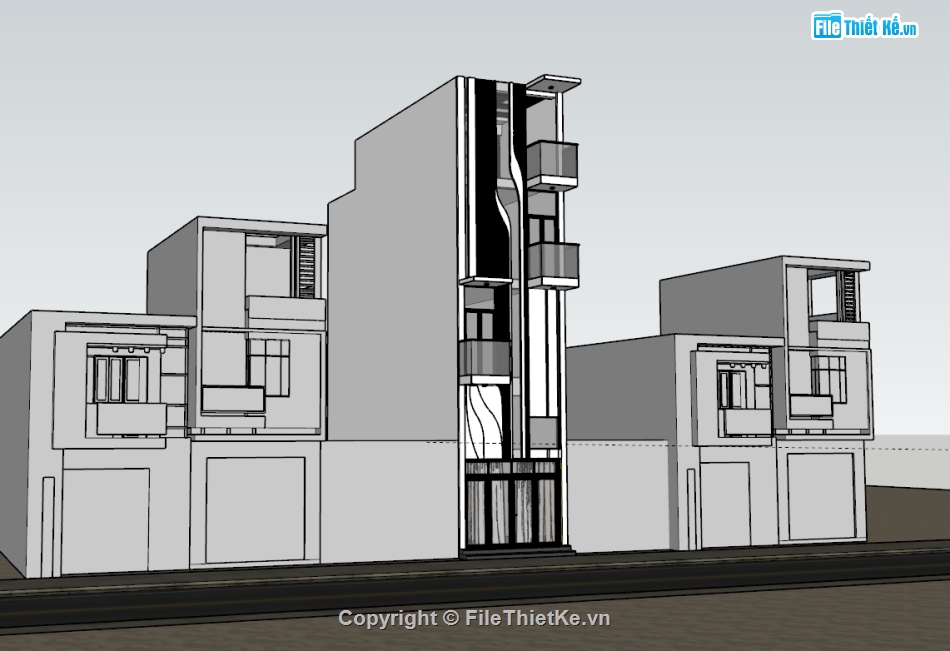 su nhà phố,sketchup nhà phố,su nhà phố 5 tầng