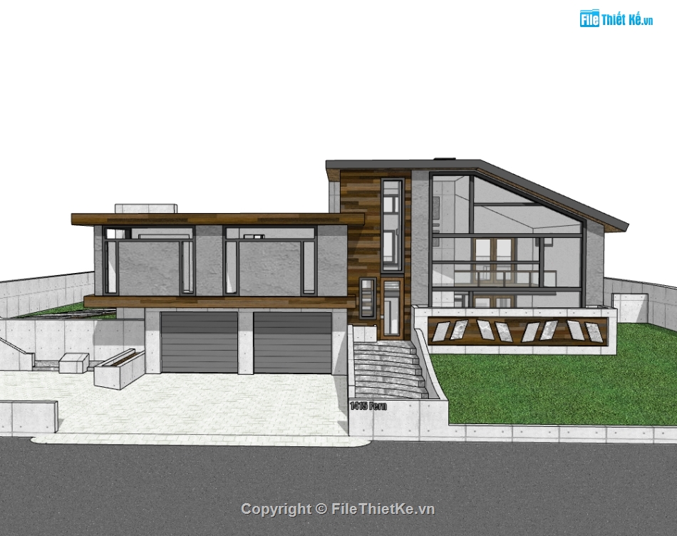 biệt thự 2 tầng,biệt thự hiện đại,sketchup biệt thự