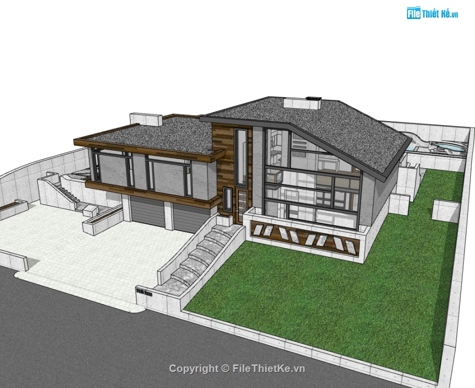 biệt thự 2 tầng,biệt thự hiện đại,sketchup biệt thự