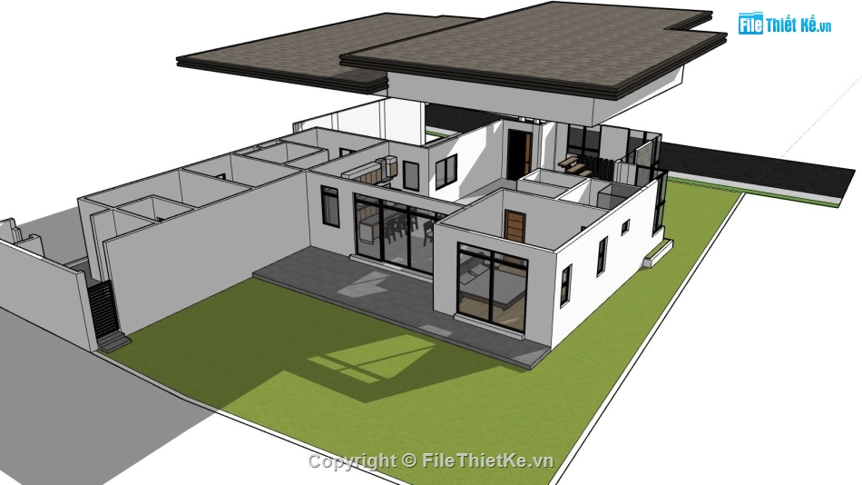 villa 2 tầng,file su villa 2 tầng,biệt thự 2 tầng,sketchup phối cảnh 2 tầng