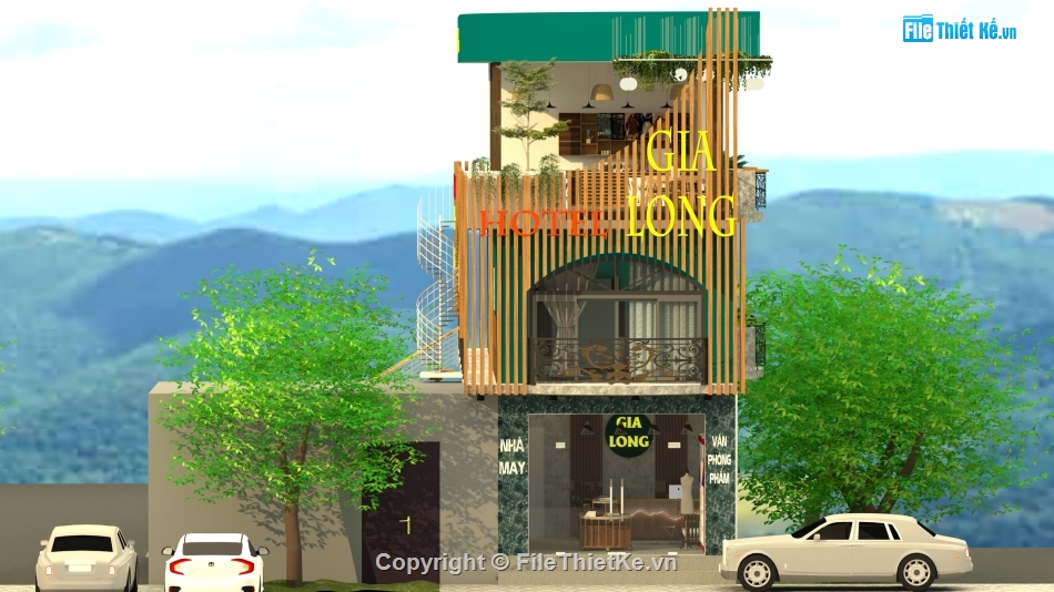 nhà hàng cafe,khách sạn 22x5.5m,file su quán cà phê,thiết kế khu phức hợp