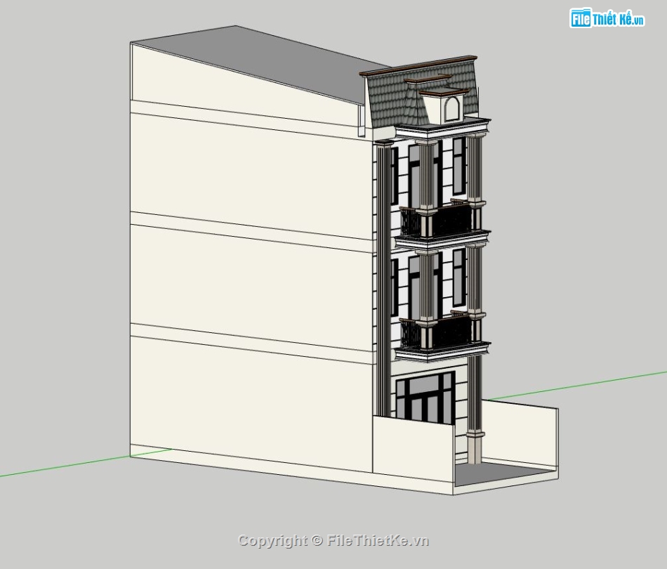 nhà phố 3 tầng,file su nhà phố 3 tầng,thiết kế nhà phố 3 tầng,mẫu sketchup nhà phố 2 tầng