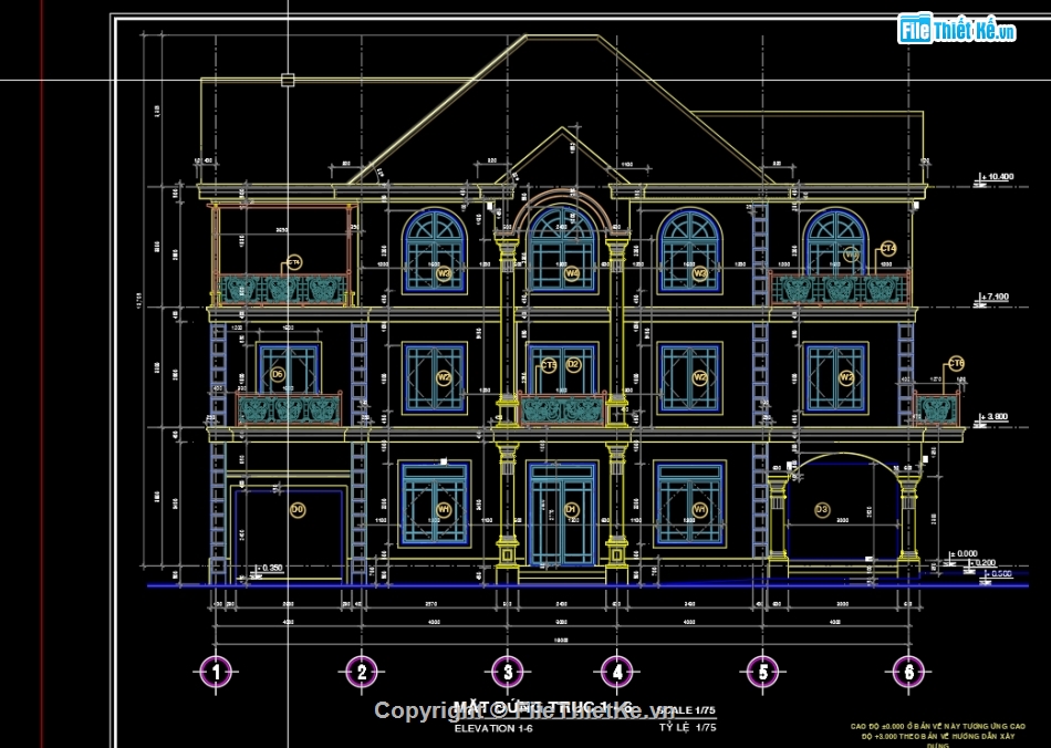 Biệt thự pháp 1 tầng,biệt thự pháp 10.4x19m,bản vẽ biệt thự pháp 1 tầng,mẫu biệt thự pháp 1 tầng