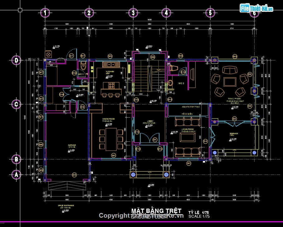 Biệt thự pháp 1 tầng,biệt thự pháp 10.4x19m,bản vẽ biệt thự pháp 1 tầng,mẫu biệt thự pháp 1 tầng