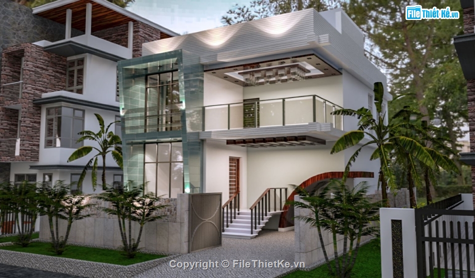 sketchup villa 2 tầng,villa 2 tầng,mẫu villa hiện đại