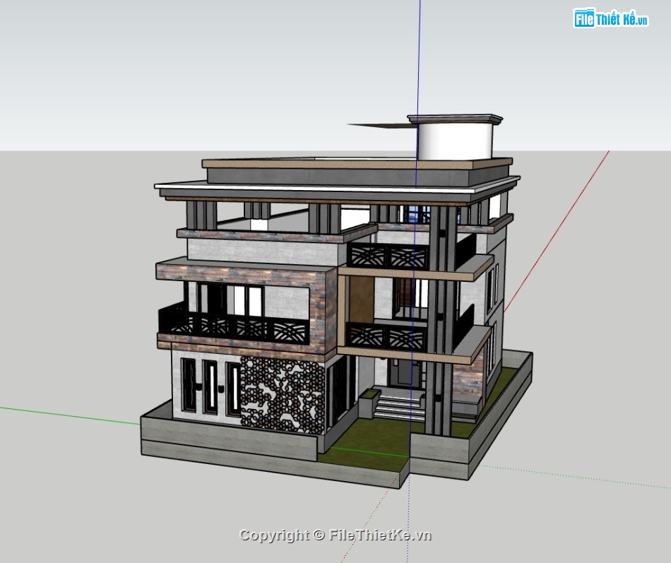 biệt thự 3 tầng,file sketchup biệt thự,biệt thự hiện đại