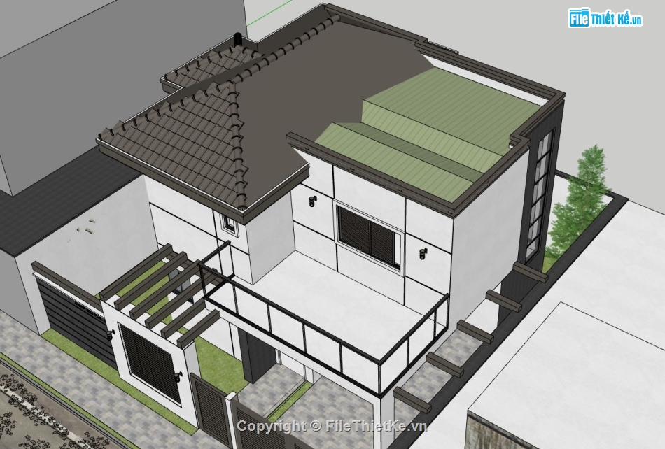 Free mẫu biệt thự 2 tầng kích thước  file 3d sketchup