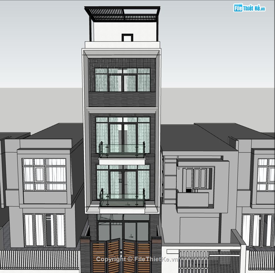 nhà phố 5 tầng,nhà hiện đại,phối cảnh nhà phố,sketchup nhà phố