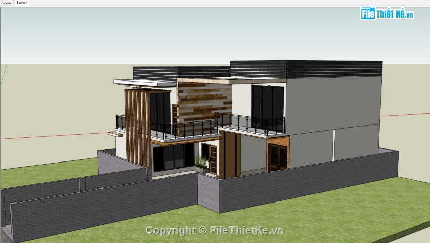 biệt thự 2 tầng,model sketchup biệt thự 2 tầng,file su biệt thự 2 tầng,Model biệt thự 2 tầng