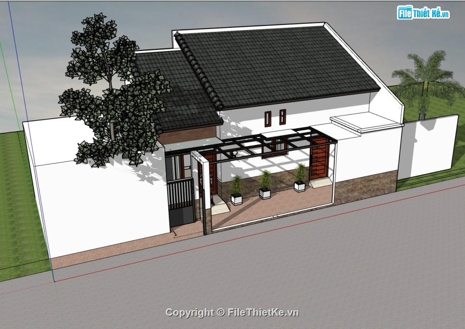 sketchup nhà 1 tầng,nhà 1 tầng file su,nhà 1 tầng model 3d,model sketchup nhà 1 tầng