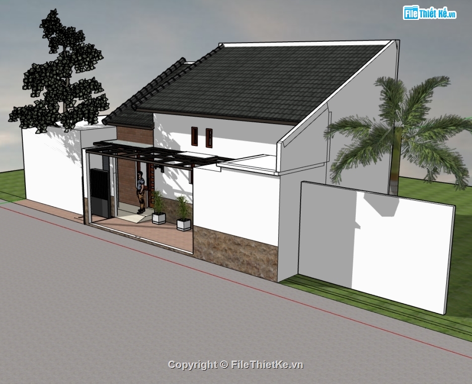 sketchup nhà 1 tầng,nhà 1 tầng file su,nhà 1 tầng model 3d,model sketchup nhà 1 tầng
