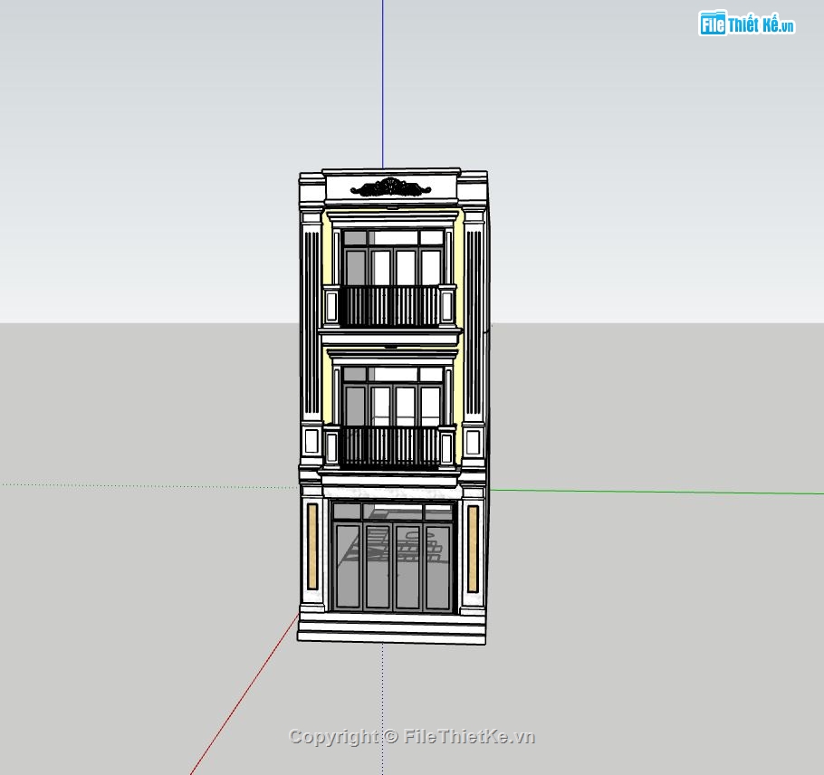 nhà phố 3 tầng,model sketchup nhà phố 3 tầng,nhà phố tân cổ điển