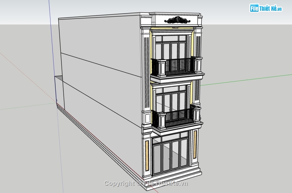 nhà phố 3 tầng,model sketchup nhà phố 3 tầng,nhà phố tân cổ điển