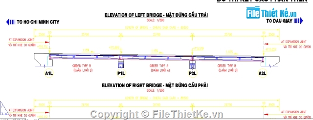 trụ thân cột,trụ một cột,trụ đặc thân hẹp,dầm i 33m,liên tục nhiệt,cầu 3 nhịp