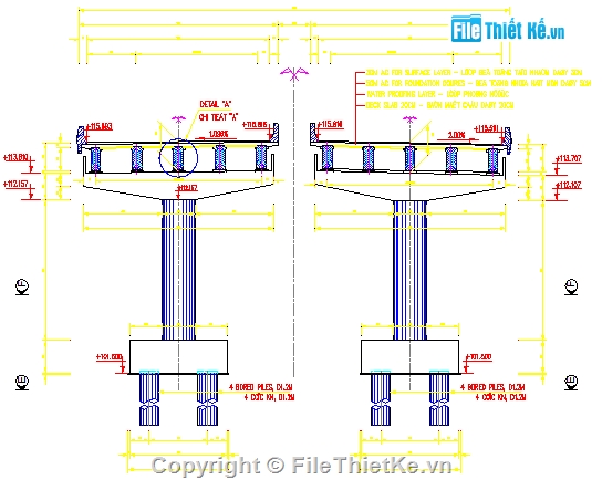 trụ thân cột,trụ một cột,trụ đặc thân hẹp,dầm i 33m,liên tục nhiệt,cầu 3 nhịp