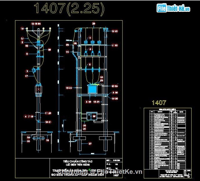 Hồ sơ thiết kế_Bản vẽ TBA 100KVA treo_ chi tiết cột điện Bê tông ...
